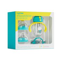 Pachet 3 in 1 cana 260 ml tritan cu 3 accesorii diferite pentru baut : tetina biberon, cioc , pai, blue, U-Grow