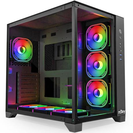 CARCASA NJOY PC AURA Mid Tower ATX, psu not included, Ventilatoare incluse 1x 120 mm spate, 3x 120 mm stanga, 3x 120 mm jos