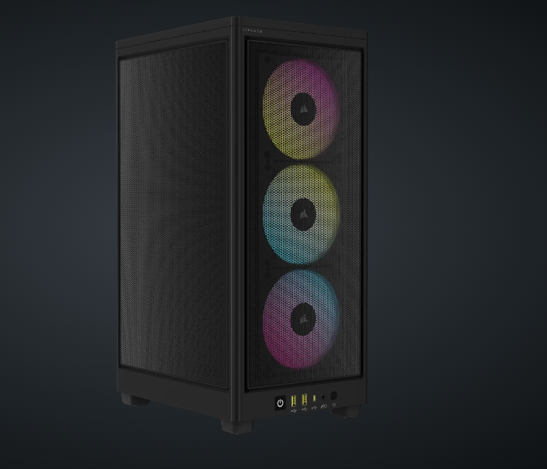 Carcasa Corsair 2000D Airflow RGB Mini-ITX, panou tempered glass, 3x 2.5" drive bays, dimensiune 458x271x200, negru