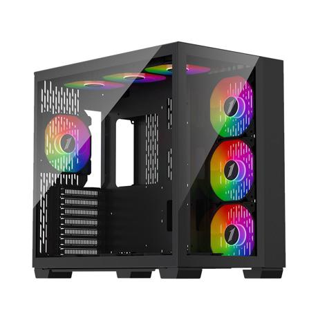 Case MV8(ATX) BLACK, F&L SIDE PANEL: TEMPERED GLASS F2 12cm ARGB fan (3front side,3top ,1rear) "HUB+Remote,Support ARGB Support Motherboard Synchronization"