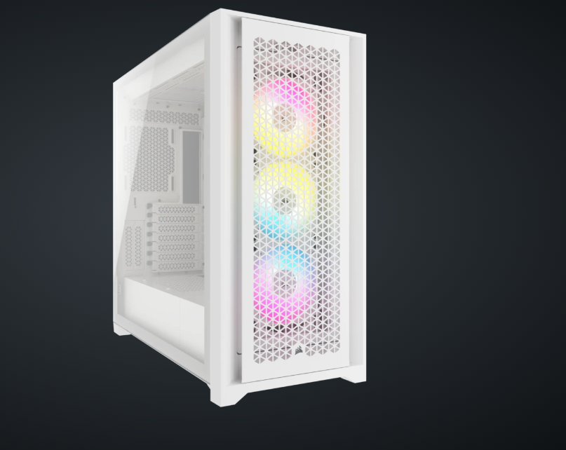 Carcasa Corsair iCUE 5000D RGB Airflow Mid Tower ATX, 3 ventilatoare incluse 120mm, 4x 3.5" drive bays, 2x 2.5" drive bays, dimensiune 520x520x245mm, ALB