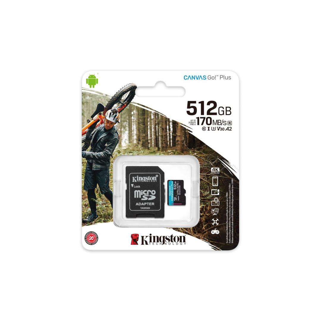 Card de Memorie MicroSD Kingston Canvas GO Plus, 512GB, Adaptor SD, Class 10