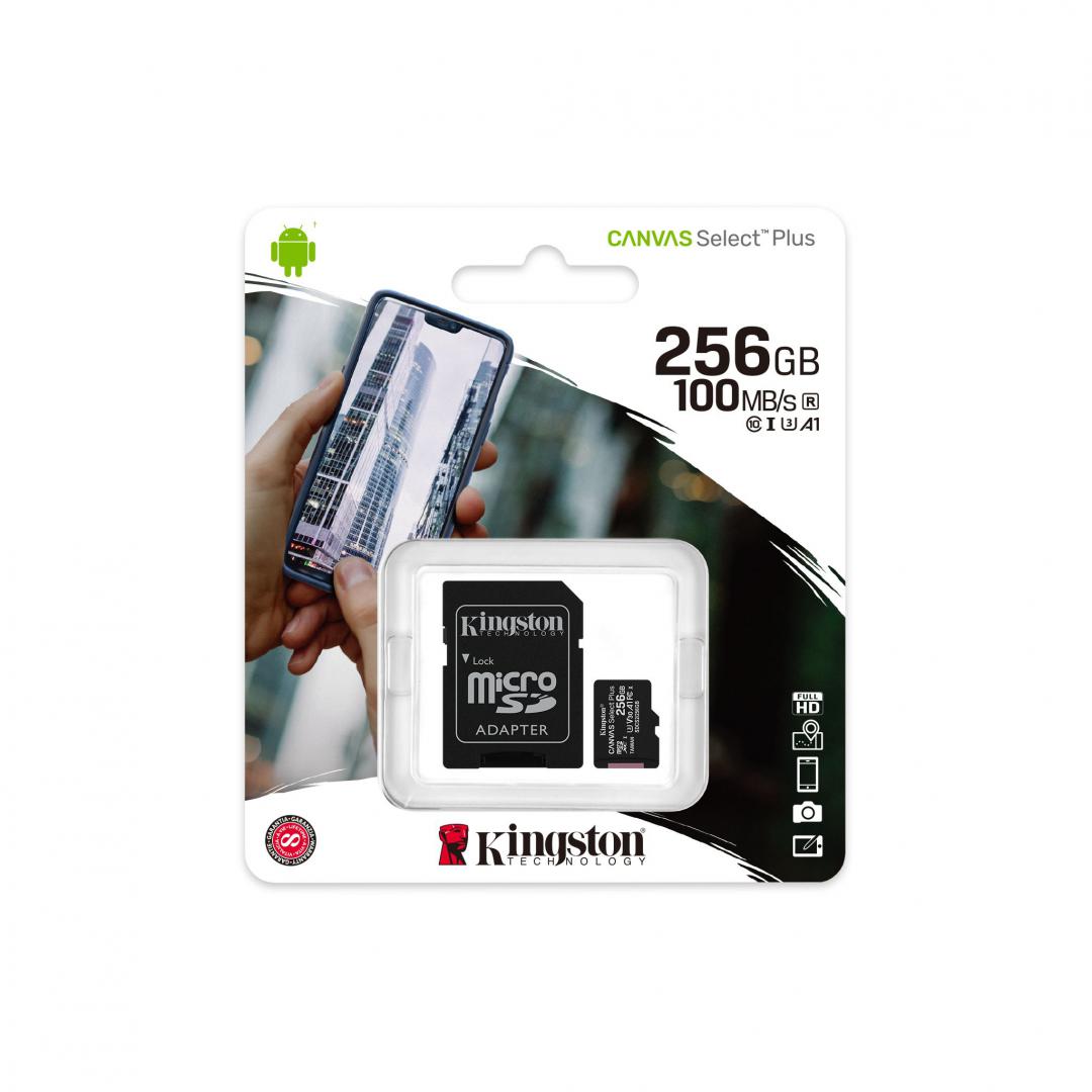 Card de Memorie MicroSD Kingston Select Plus, 256GB, Adaptor SD, Class 10
