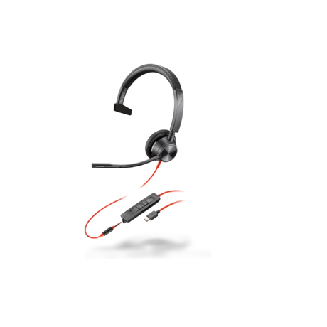 Poly Blackwire 3315 Monaural USB-C Headset +3.5mm Plug +USB-C/A Adapter