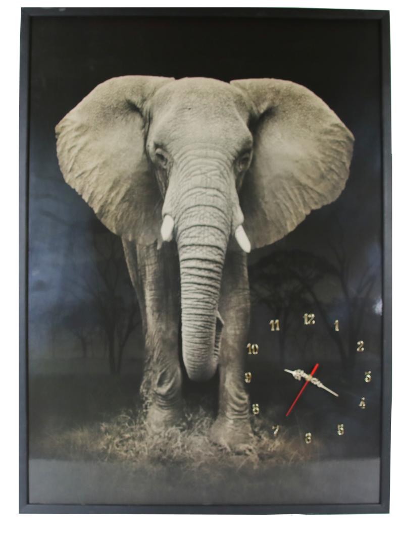 Tablou Cu Ceas Inramat Heinner 70x100 Cm Elefant