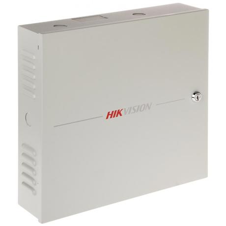 Centrala control acces Hikvision 4 usi (4x cititoare Wiegand sau8xcititoare RS485), DS-K2604; Compatibilitate cititoare: 4x Wiegand sau8xRS485; Capacitate de stocare: 100,000 cartele si 300 ,000evenimente;Comunicare: TCP/IP si RS-485; Intrari: 4 alarm input, DoorMagnetic x4,Door Switch x4, Case
