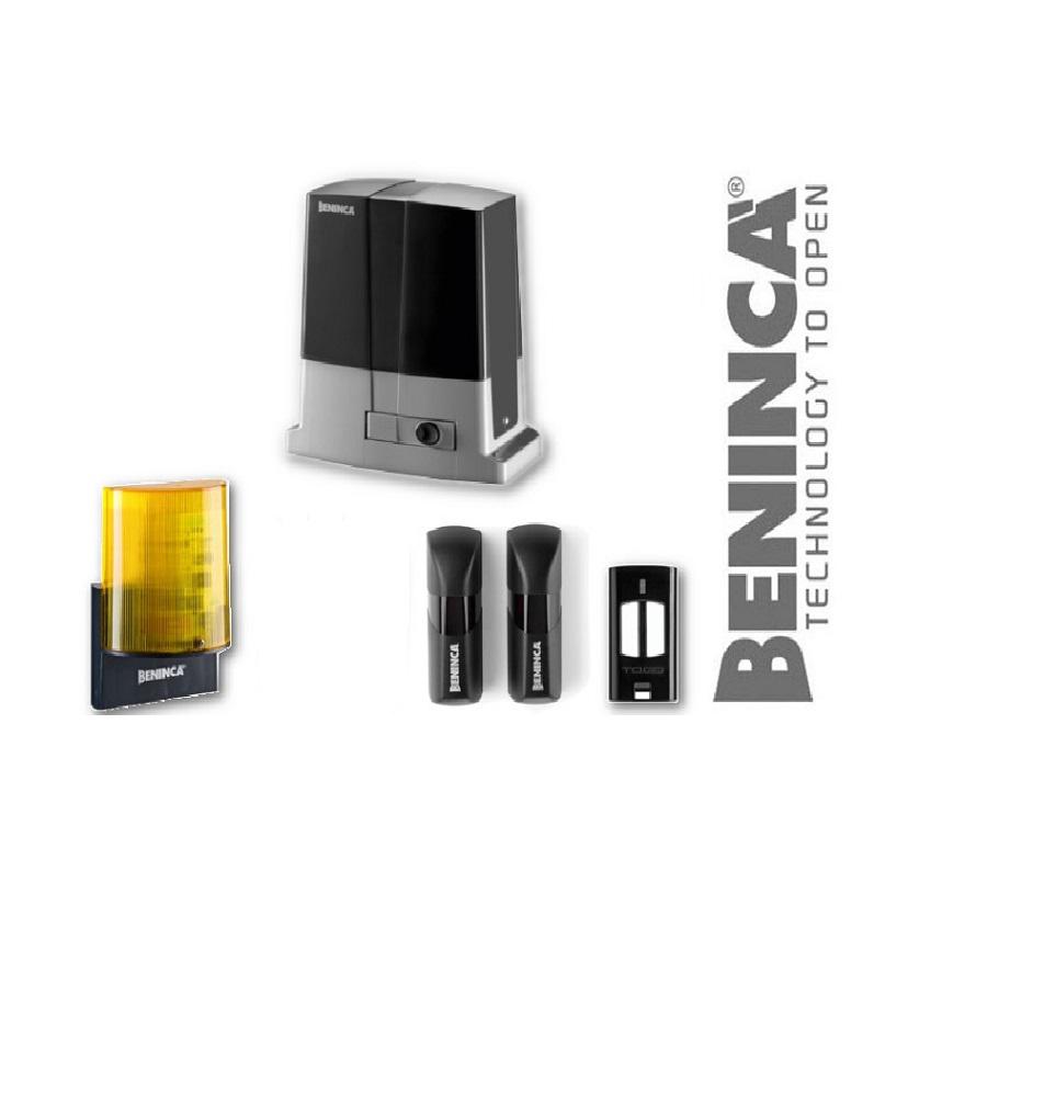 Kit automatizare pentru porti culisante KBULL8M Beninca, kitulcontinemotor KBULL8M cu centrala inclusa si receptor radio , 1 x perechefotocelule PUPILLA, 1 x lampa de semnalizare LAMPI.LED, 1 x telecomanda.Caracteristici motor: Viteza deschidere: 10.5 m./min; Ciclu defunctionare: 30 %; Alimentare