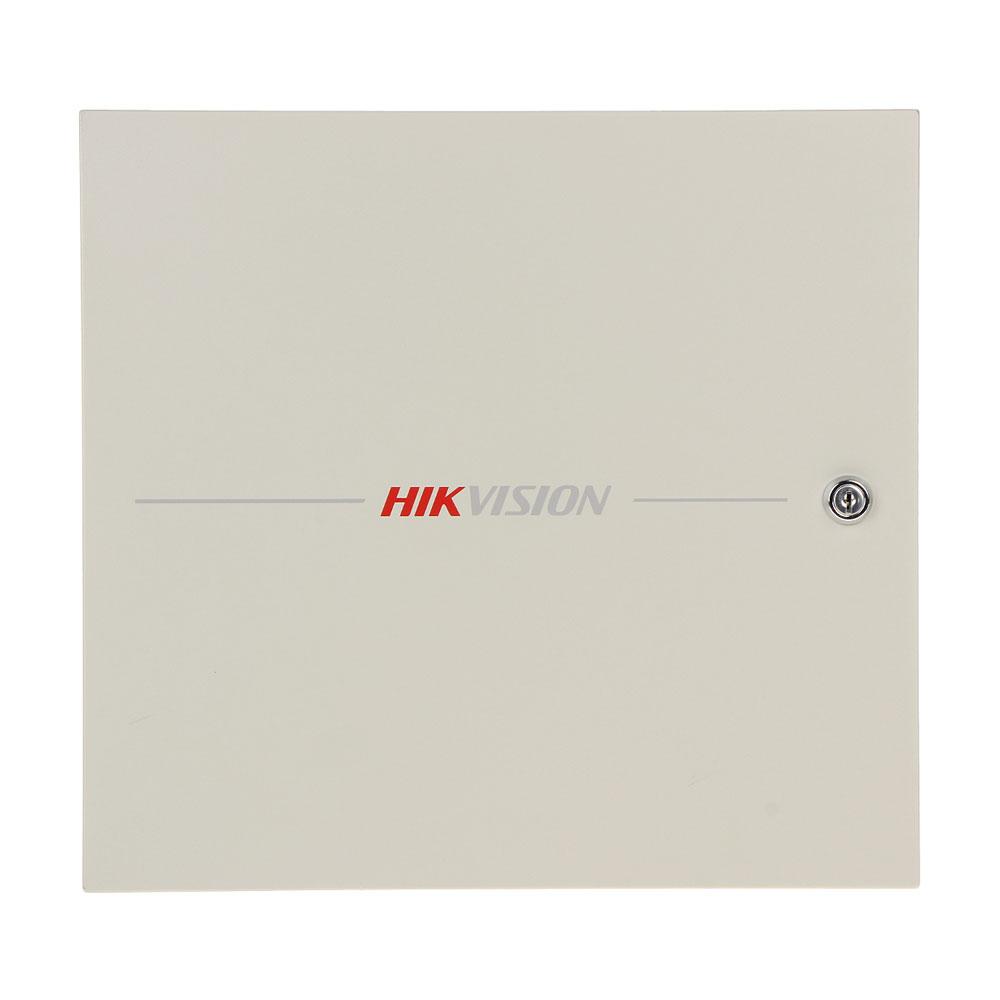 Centrala control access Hikvision DS-K2601T, pentru 1 usa bidirectionala (2 x cititoare Wiegand sau 2 x cititoare RS-485), capacitate de stocare: 100,000 cartele si 300,000 evenimente, comunicare: TCP/IP, RS-485, Wiegand (W26/W34), EHome 5.0, si protocol  ISAPI, Alarm input × 4,door contact × 1