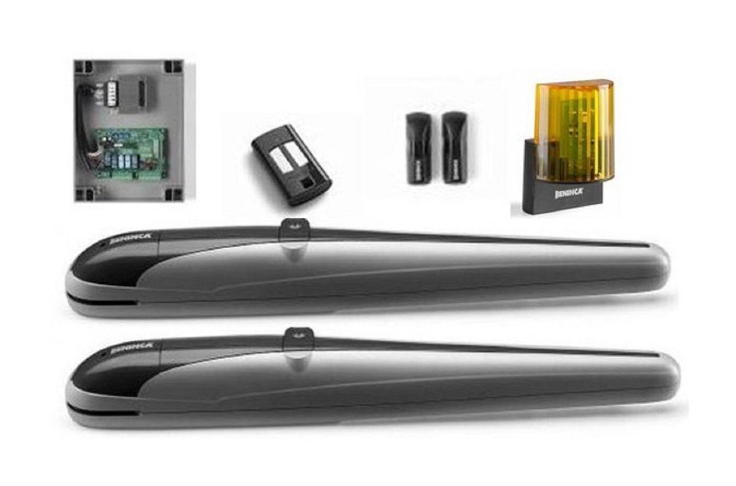 Kit automatizare pentru porti batante KBOB21M Beninca, kitul contine 2xbrate electromecanice KBOB21M 220V, 1 x unitate control Heady cureceptor inclus, 1 x set fotocelule PUPILLA , 1 x lampasemnalizareLAMPI.LED, 1 x telecomanda, temperatura de functionare -20°C/ +50°C.Serecomanda instalarea pentru