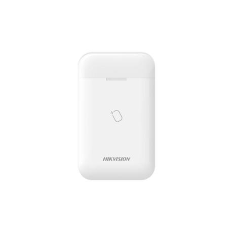 Cititor card wireless AX PRO Hikvision DS-PT1-WE; 868MHz two-way Tri-X wireless technology, distanta comunicare RF : 1200min camp deschis; coumincare bidirectionala, criptare: AES-128, Indicatori LED:  area (blue), fault(orange), arm(blue), disarm(green), alarm(red),signal (red/green), Operation