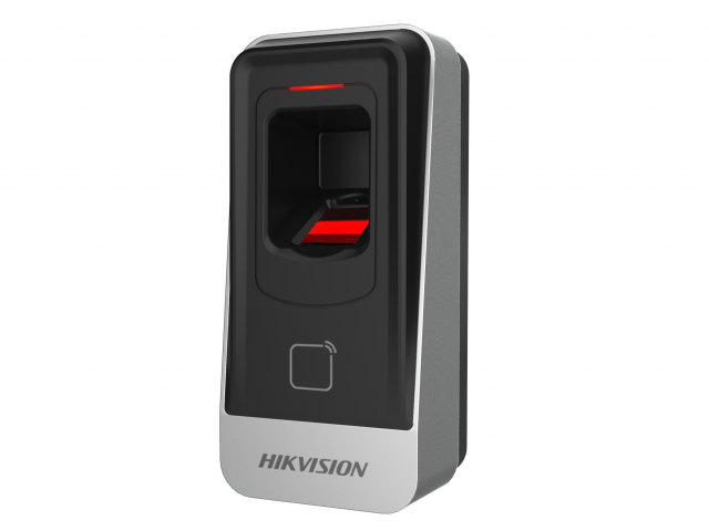 Cititor biometric si card EM 125Khz Hikvision, DS-K1201AEF; citeste carduri EM 125Khz, capacitate amprente 5000; suporta RS485; buzzer, dimensiuni 62 mm × 132 mm × 44 mm