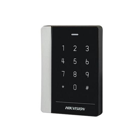 Cititor de carduri si tastatura Hikvision DS-K1102AEK, Pro series, suporta caduri EM frecventa: 125 KHz, conectivitate: RS-485 si  protocol Wiegand (W26/ W34), distanta de citire: ≤ 50 mm, LED stare,12 taste, beeper, Watchdog, alimentare: 12 VDC, dimensiuni: 121 mm × 86.5 mm × 14 mm, IP64, greutate