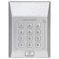 Cititor standalone cu tastatura si card de proximitate Hikvision, DS- K1T801M; suporta cartele MIFARE, Capacitate 3000 cartele, Autentificare: card sau card si parola; Intrari: buton de iesire x1, contact de usa x1; Iesiri: sonerie x1, incuietoare electrica x1; Alimentare: DC 12V/1A; Dimensiuni