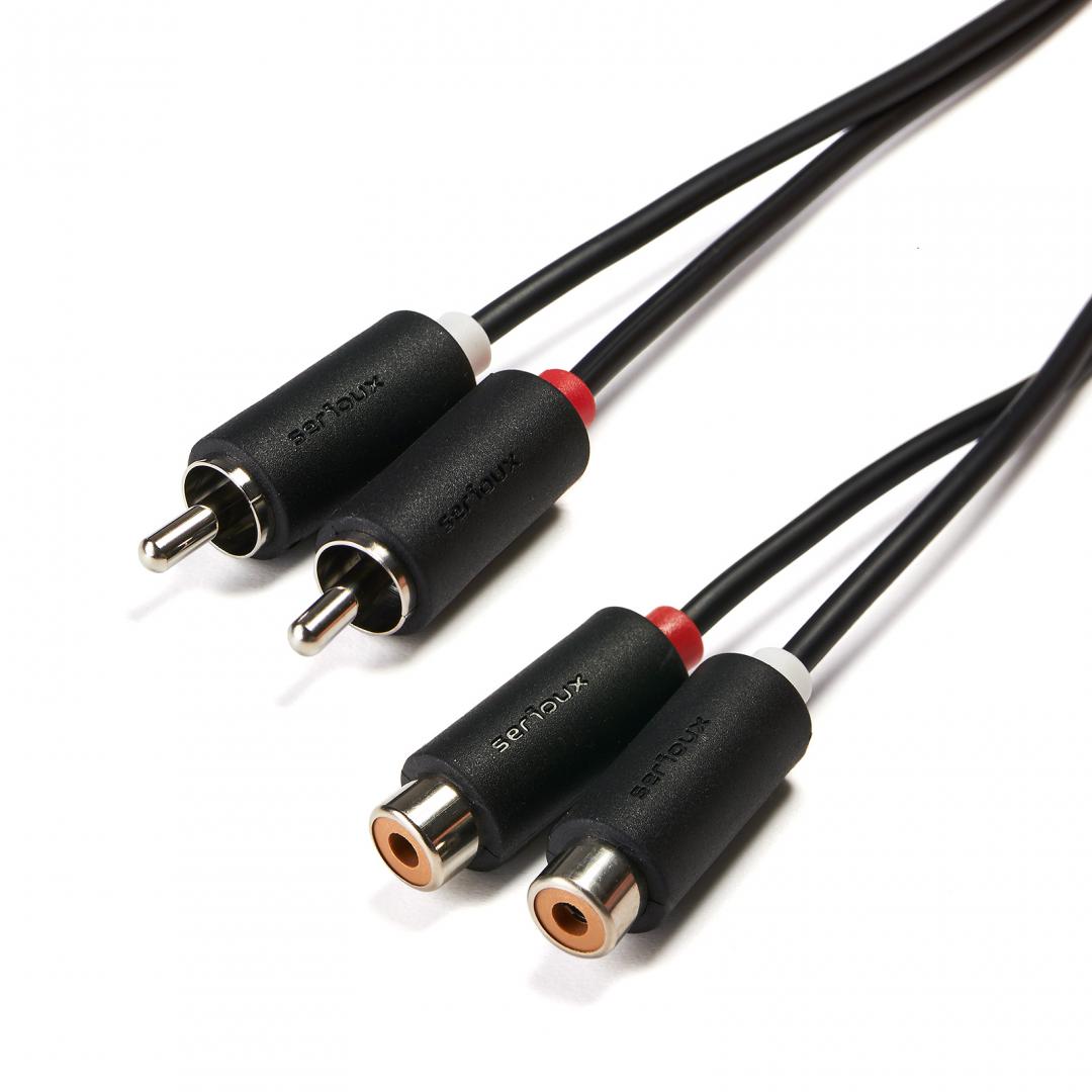 Cablu audio Serioux, 2 porturi RCA tata - 2 porturi RCA mama, conductori 99.99% cupru fara oxigen, 3m, negru