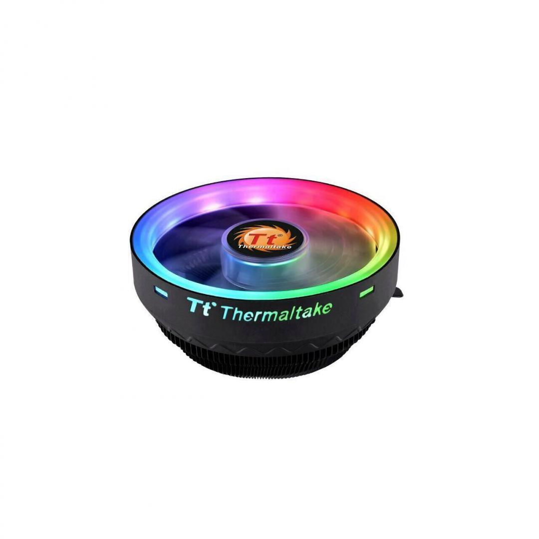 Cooler procesor Thermaltake UX100 iluminare ARGB, putere de racire de pana la 65W TDP, 120mm aRGB Hydraulic Bearing fan (1800 RPM,38.82 CFM, 26.92 dBA, 1.48 mm-H2O), compatibil cu placile de baza cu header aRGB ASUS, ASRock, GIGABYTE si MSI, compatibil Intel LGA 1 156/1155/1151/1150/775 / AMD
