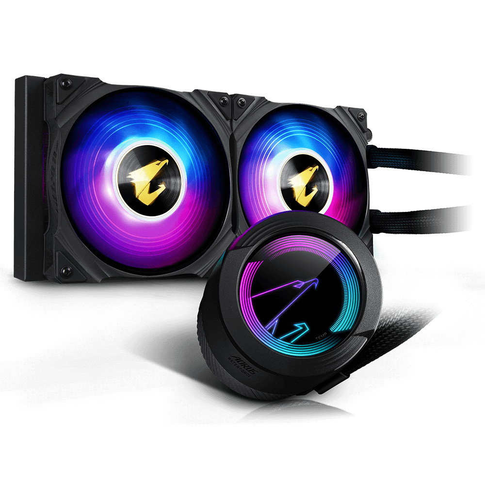 CPU COOLER Gigabyte AORUS WATERFORCE 280, radiator aluminiu 240mm, 2x ventilatoare 120mm, 950-2150 RPM +/- 10%, compatibilitate Intel 2066, 2011,1366,115x,1200,1700 AMD TR4, AM5, AM4, sTRX4