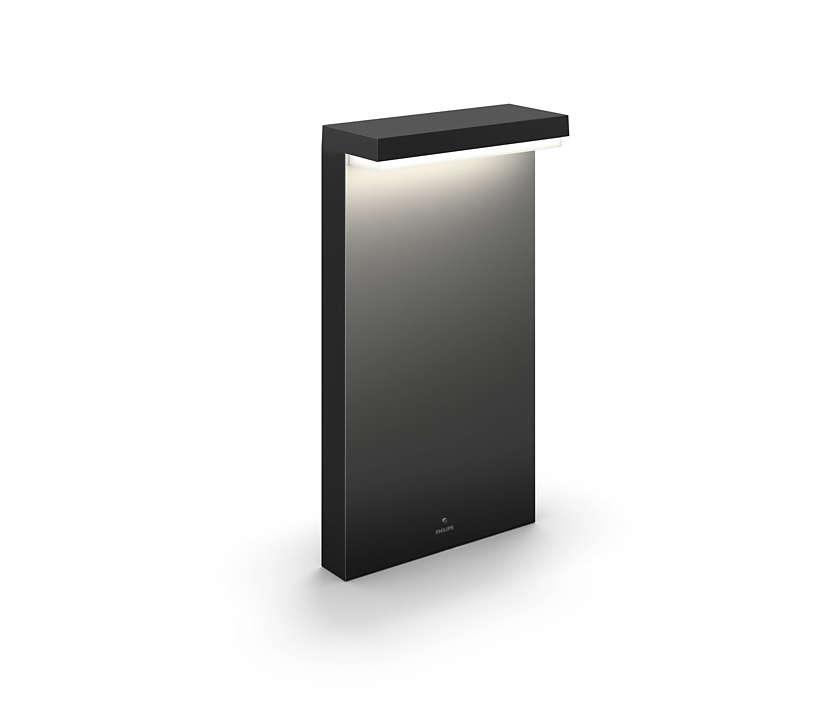 Stalp LED RGB pentru exterior Philips Hue Nyro, 13.5W (42W), 1000 lm, lumina alba si color (2000-6500K), IP44, 99x255x400mm, Negru