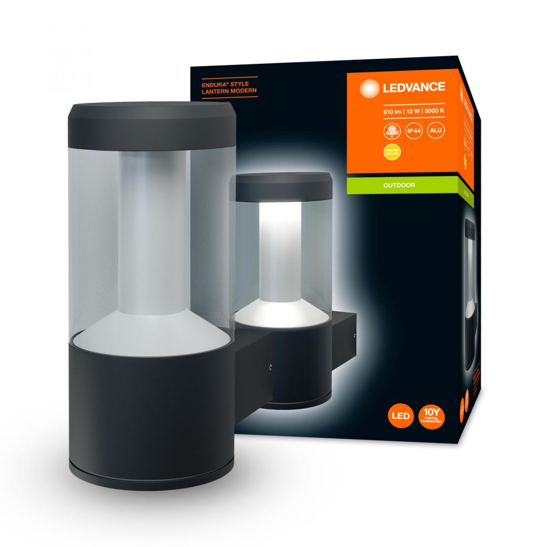 Aplica LED pentru exterior Ledvance Endura Style Lantern Modern, 12W, 610 lm, lumina calda (3000K), IP44, 240x176x110mm, aluminiu, Gri inchis