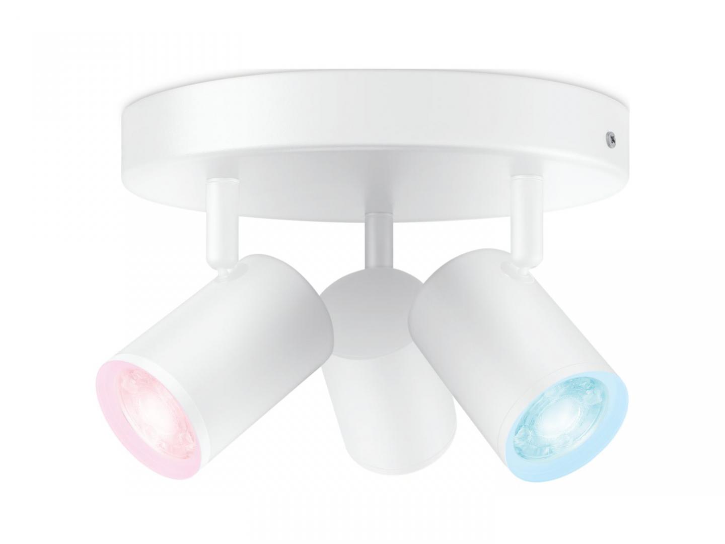 Spot LED RGB WiZ Imageo, Wi-Fi, Bluetooth, control vocal, 3xGU10, 3x5W, 1035 lm, lumina alba si color (2200-6500K), IP20, 12.3x21cm, Metal, Alb