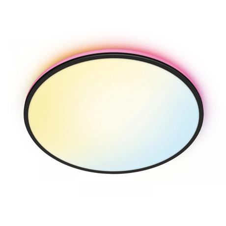 Plafoniera LED RGB WiZ Rune, Wi-Fi, Bluetooth, control vocal, 21W, 2100 lm, lumina alba si color (2700-6500K), IP20, 40cm, Metal/Plastic, Negru