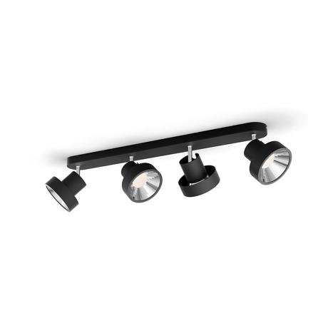Spot LED Cvadruplu Philips Bukko, 24V, 4x4.3W, 1600 lm, intensitate variabila, lumina calda (2200-2700K), IP20, 17x11x75.4cm, Metal, Negru