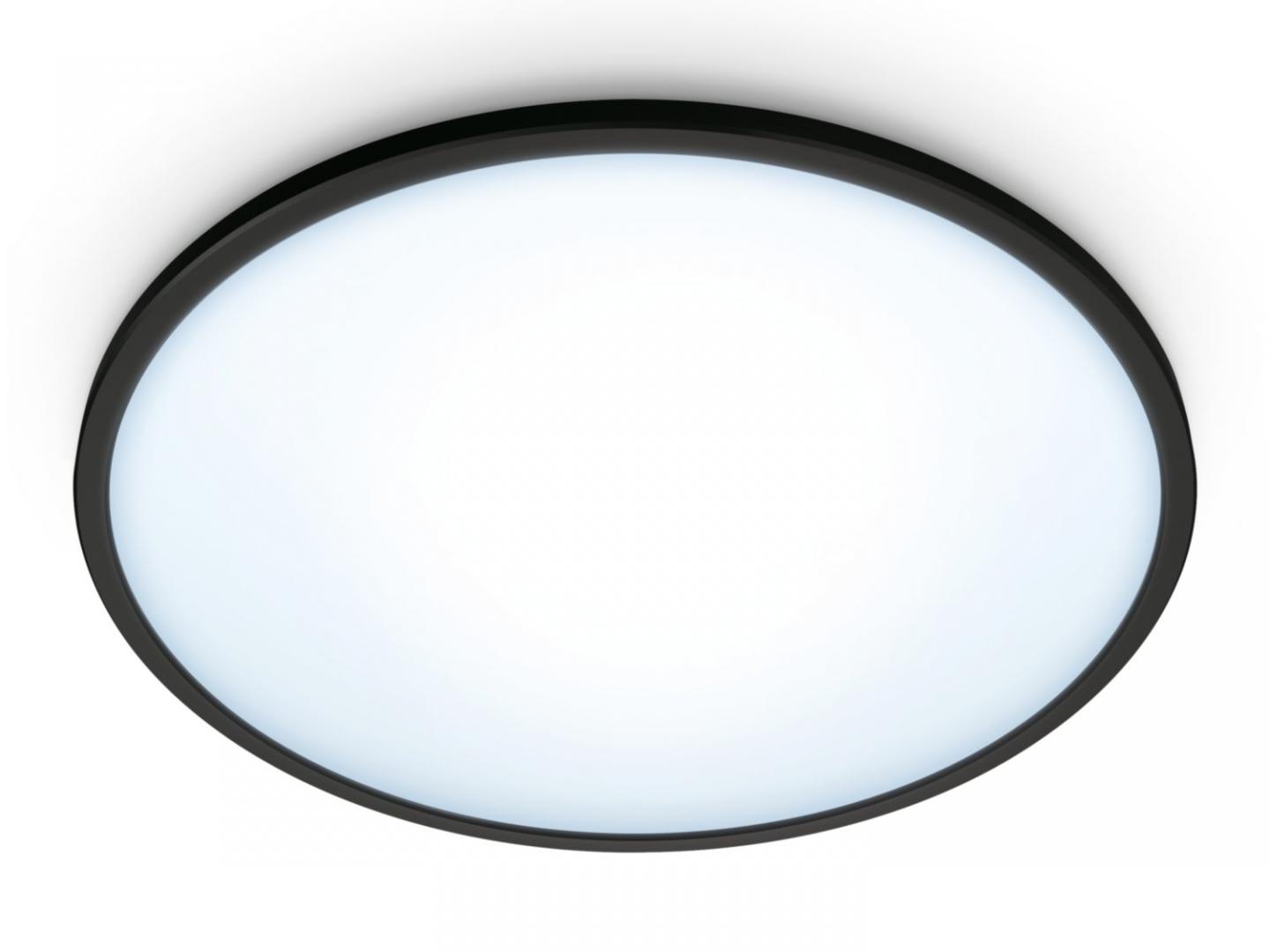 Plafoniera LED WiZ SuperSlim, Wi-Fi, Bluetooth, 16W, 1500 lm, lumina alba (2700-6500K), IP20, 29.2cm, Metal/Plastic, Negru