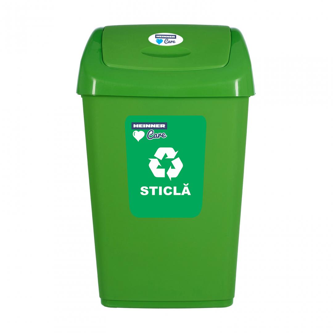 Cos gunoi cu capac batant Heinner care pentru reciclare selectiva 25l, verde