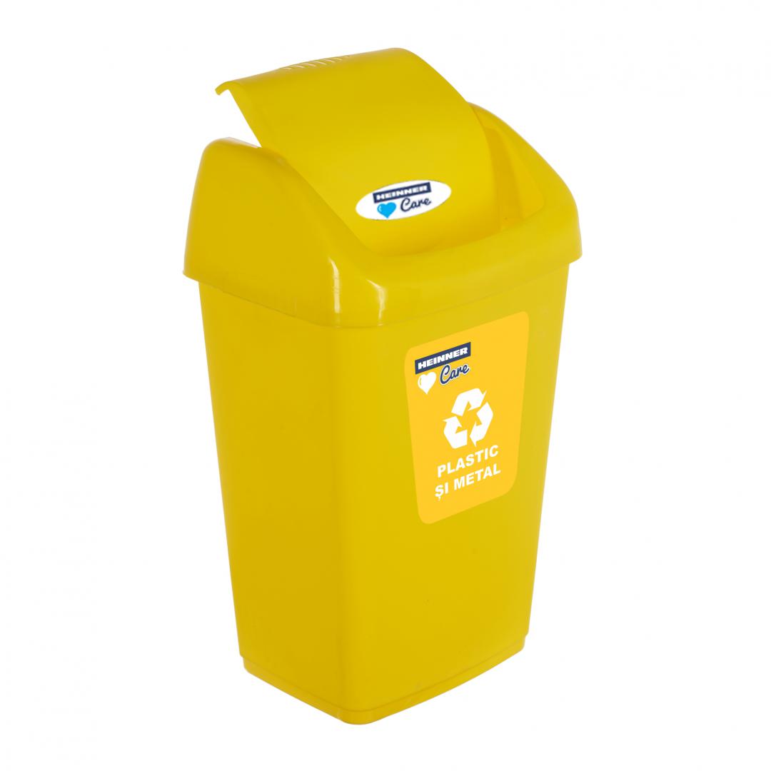 Cos gunoi cu capac batant Heinner care pentru reciclare selectiva 25l, galben