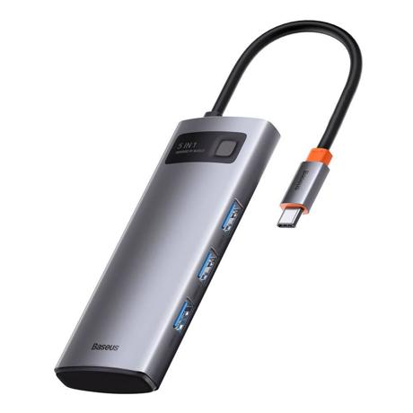 DOCKING Station Baseus Metal Gleam, conectare PC USB Type-C, USB 3.0 x 3, USB Type C x 1 PD 100W 5V / 9V / 14.5V / 20V 5A (Max.), HDMI x 1/4K/60Hz, LED, gri
