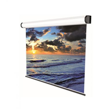 Ecran de proiecte electric, cu prindere in tavan/perete Sopar Professional, format 1:1, suprafata de proiectie 300x300 cm, diagonala 167 cm, unghi de vizionare 150°, tip panza alba (fata) neagra (spate), din aluminiu, motor silentios