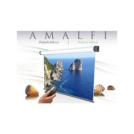 Ecran de proiectie electric, cu prindere in tavan/perete Sopar Amalfi, format 1:1, suprafata de proiectie 300x300 cm, diagonala 167 inch, unghi de vizionare 150°, tip panza alba (fata) neagra (spate), din aluminiu