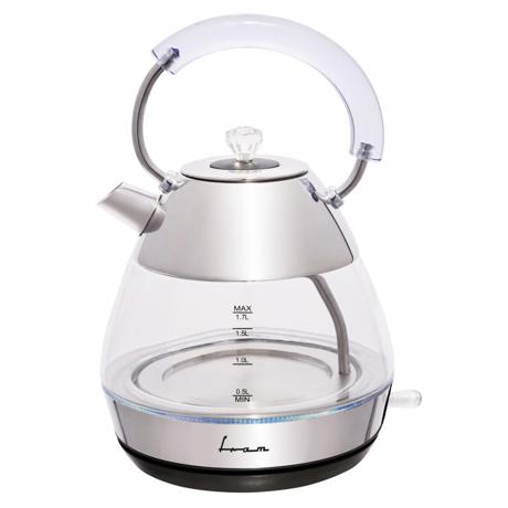 Fierbator electric Fram FEK-2200GX, 1850-2200W, Capacitate: 1.7 L, Baza rotativa 360°, Corp din sticla, Rezistenta din inox, Auto oprire