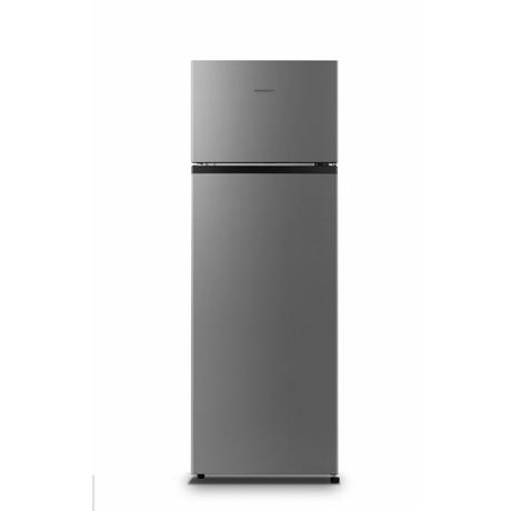 Frigider cu doua usi Heinner Heinner HF-HS243SF+, 243L, Static, Control mecanic cu termostat ajustabil, LED, Compartiment pentru fructe si legume, Clasa energetica F, L 55, H161 cm, Argintiu cu maner negru