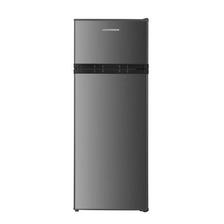 Frigider cu 2 usi Heinner HF-H2206XE++, Static, 206 l, Clasa E, lumina LED, 3 rafturi de sticla, H 143 cm, Inox/Negru