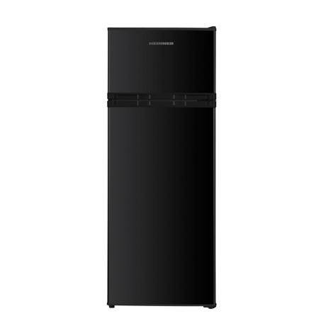 Frigider cu 2 usi Heinner HF-H2206BKE++, Static, 206 l, Clasa E, lumina LED, 3 rafturi de sticla, H 143 cm, Negru