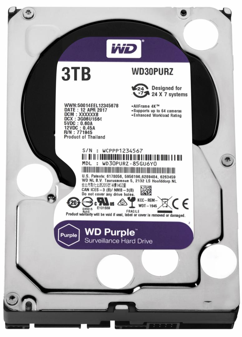 HDD WD Purple, 3TB, 5400RPM, SATA III
