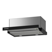 Hota incorporabila telescopica Heinner HTCH-F660GBK, Putere absorbtie 611.7 m3/h, Control butoane, 1 motor, 2 viteze, 60 cm, Inox/negru