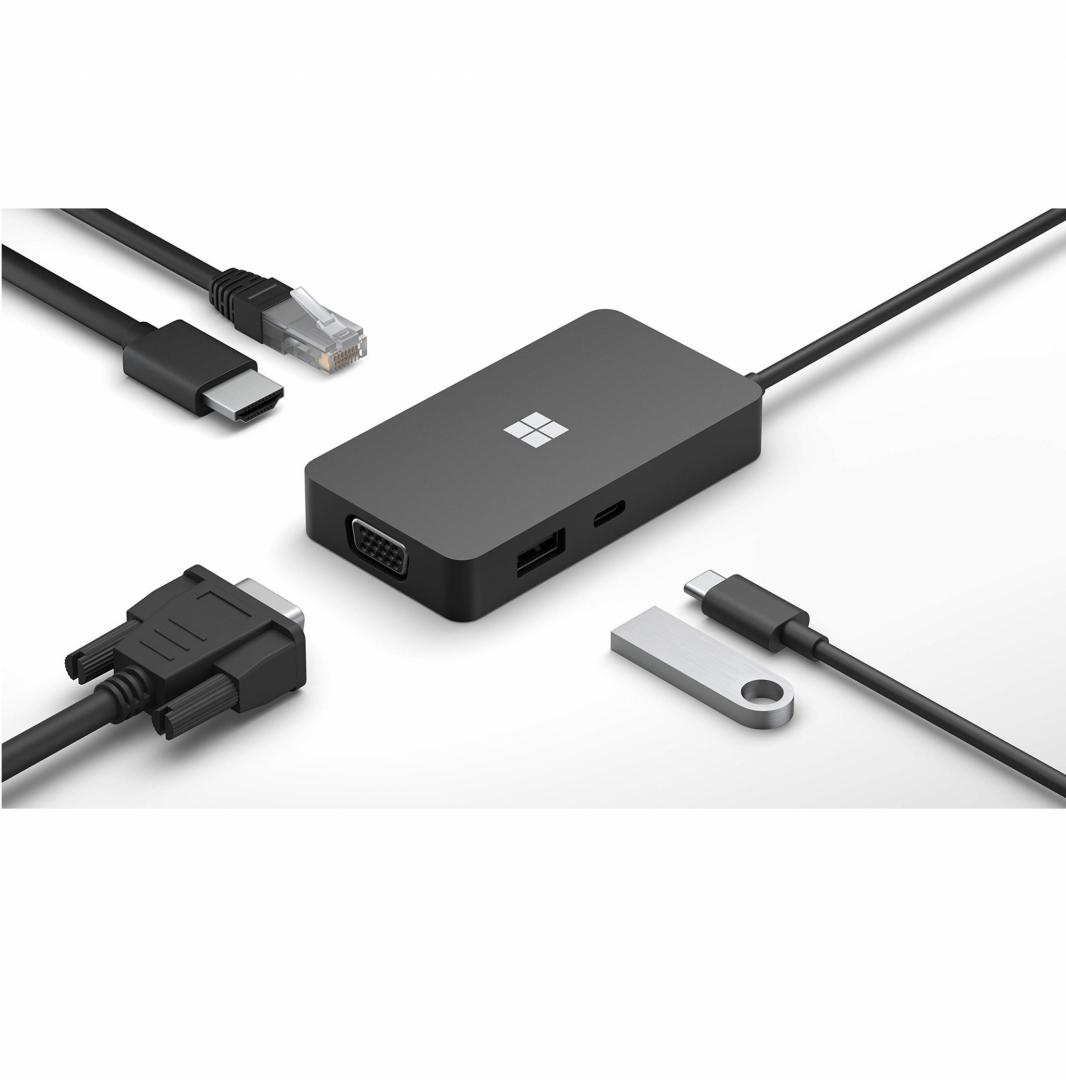 Microsoft USB-C Travel Hub, docking station(black, HDMI, RJ-45, USB, VGA)