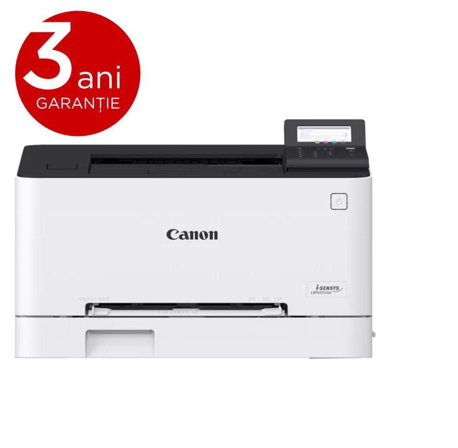 Imprimanta laser color Canon LBP633Cdw, dimensiune A4, duplex, vitezamax 21ppm, rezolutie 1200x1200dpi, processor:800MHz x 2, memorie 1GB, alimentare hartie 250 coli, limbaj de printare:UFRII, PCL5c3, PCL6, Adobe® PostScript3, volum de printare max 30000pagini/luna, interfata USB 2.0, Ethernet