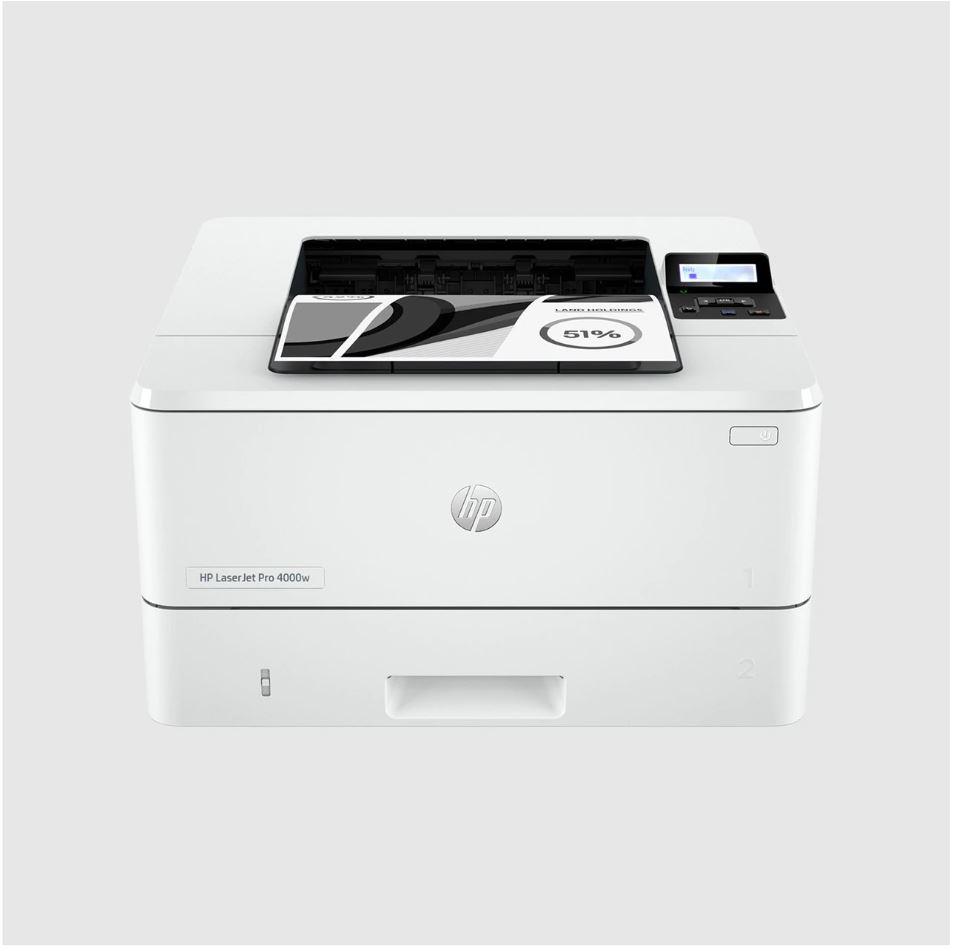 Imprimanta Laser Mono HP LaserJet PRO 4002DWE; A4, duplex, viteza printare 40ppm Rezolutie printare:1200x1200dpi, memorie 256MB, max, procesor 1.2 GHz, fpo 6.1 sec, limbaje HP PCL 6, HP PCL 5e, HP postscript level 3 emulation, PDF, URF, PWG Raster , alimentare hartie: 350coli standard, 900, display