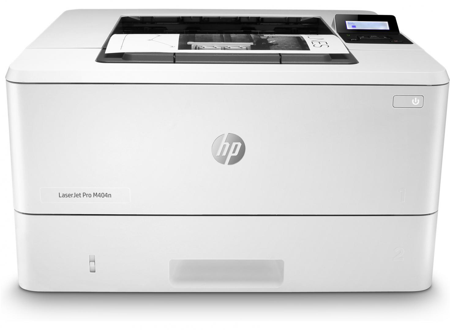Imprimanta laser monocrom HP LaserJet Pro M404n Printer; A4, max 38ppm, 600x600dpi (4800x600 enhanced dpi black), 256MB RAM, procesor 1200MHz, fpo 6.3 sec (ready); HP PCL 6, HP PCL 5c, HP postscript level 3 emulation, PDF, URF, PWG Raster; tavi 100+250 col