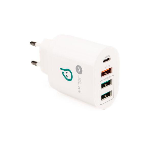 Alimentator retea Spacer Quick Charge 36W, 1 x USB Type-C 20W + 1 x USB QC 3.0, 2 X USB 2.4A, alb