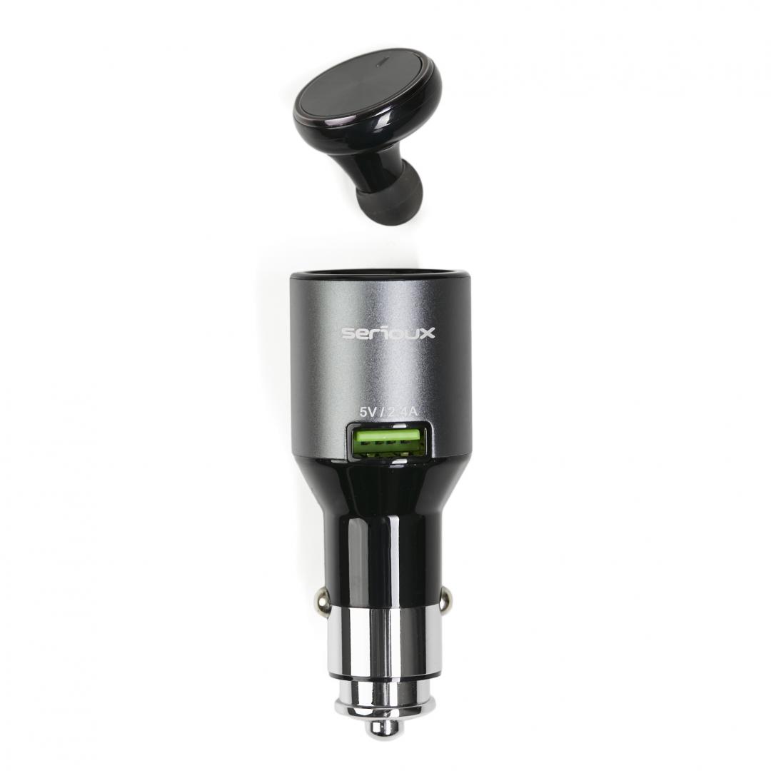 Incarcator auto cu casca bluetooth Serioux, port USB 5V/2.4A