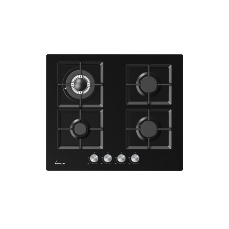 Plita incorporabila Fram FBH-M4IWF-GBK, Gaz, 4 arzatoare, Wok, aprindere electrica, gratare de fonta, Sticla Neagra