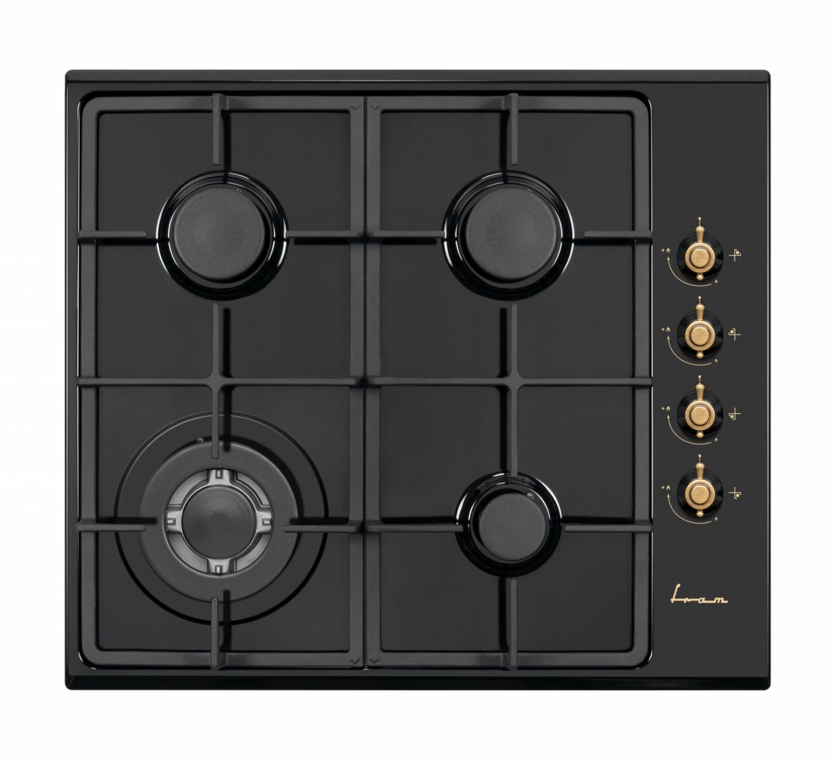 Plita incorporabila Fram FBH-V4IWF-RBK Gaz, 4 Arzatoare, WOK, Aprindere electrica, Gratar fonta, 60 cm, Rustic Negru