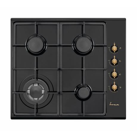 Plita incorporabila Fram FBH-V4IWF-RBK Gaz, 4 Arzatoare, WOK, Aprindere electrica, Gratar fonta, 60 cm, Rustic Negru