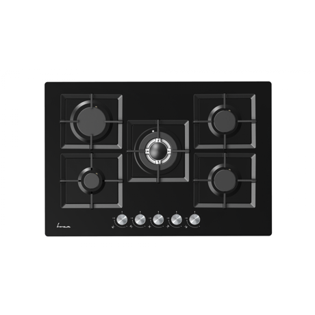 Plita incorporabila Fram FBH-M705IWF-GBK, Gaz, 5 arzatoare, Wok, aprindere electrica, gratare de fonta, Negru