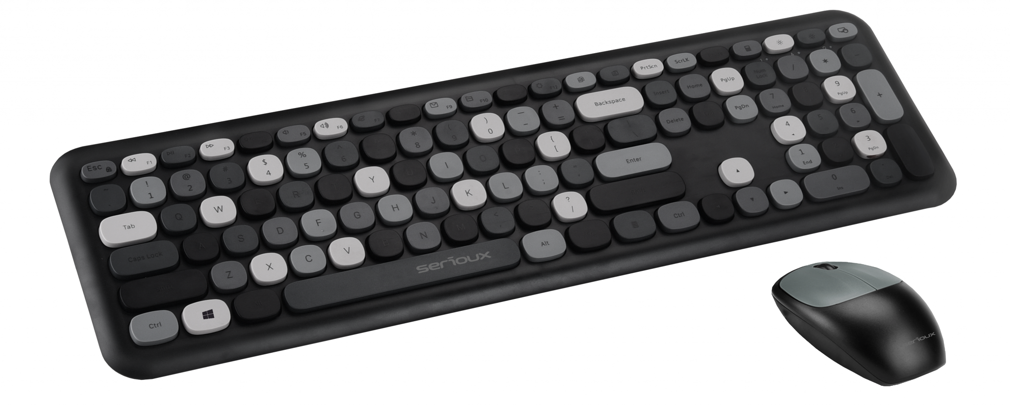 Kit tastatura + mouse Serioux Colourful 9920BK, wireless 2.4GHz, US layout, multimedia, mouse optic 1200dpi, USB, nano receiver, negru