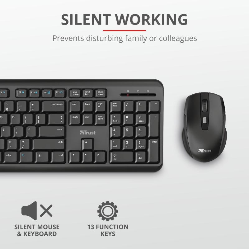 Kit tastatura si mouse Trust ODY, Wireless, negru