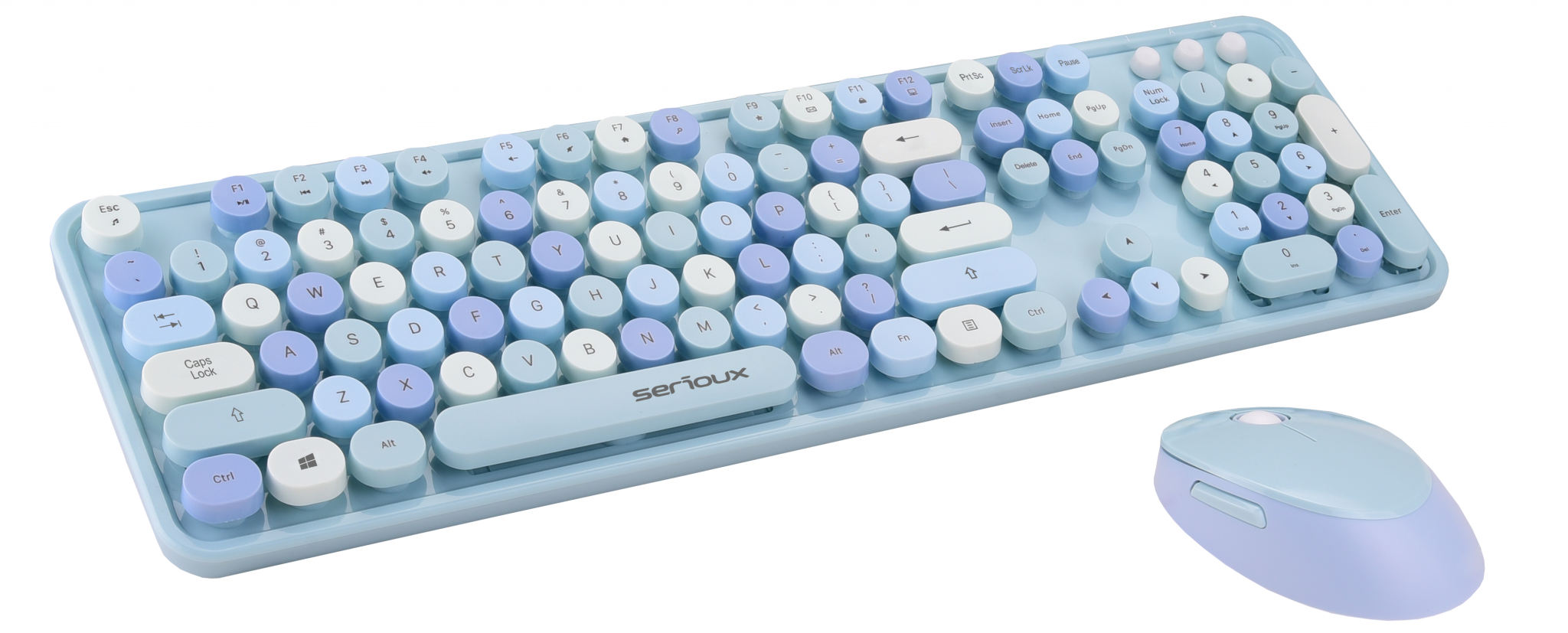 Kit tastatura + mouse Serioux Retro  9900BL, wireless 2.4GHz, US layout, multimedia, mouse optic 800-1600dpi, USB, nano receiver, albastru